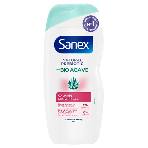 De verpakking van de Sanex Bio Agave Calming douchegel.	