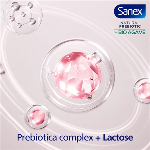 De douchegel bevat een prebiotica complex en Lactose