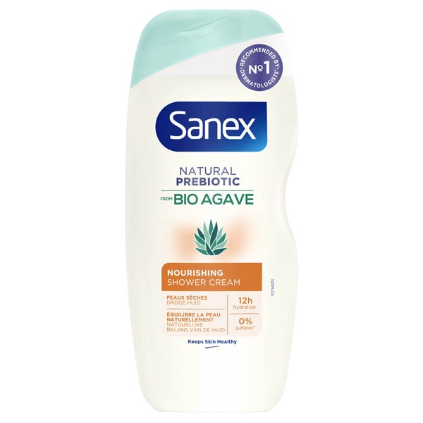De verpakking van de Sanex Bio Agave Nourishing douchecrème.
