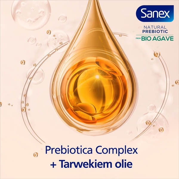 De douchegel bevat een prebiotica complex en tarwekiem olie