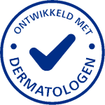 Icoon van een vinkje met de tekst ‘Ontwikkeld met dermatologen’ eromheen.